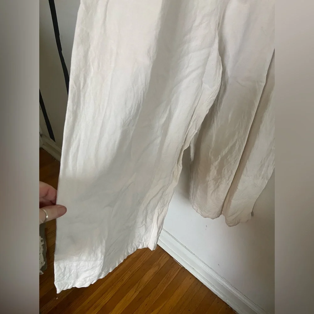 MNG Mango puff sleeve cotton long jumpsuit, cream viscose/cotton/linen blend - Picture 10 of 17